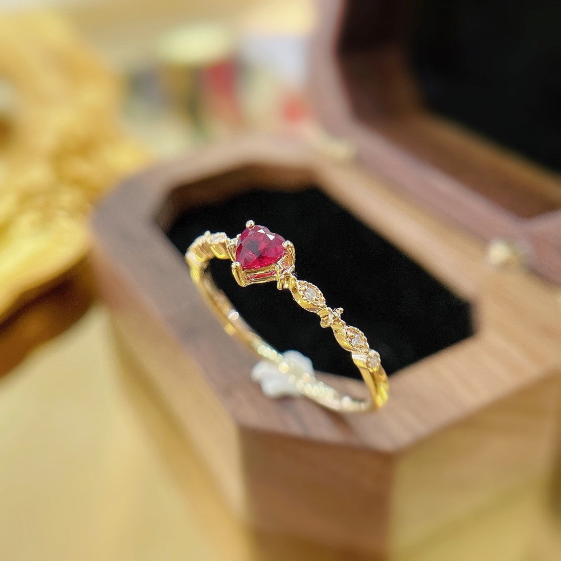 18K Heart-Shaped Ruby Ring with Single Stone - Premium Jewelry - Red Treasure Ring