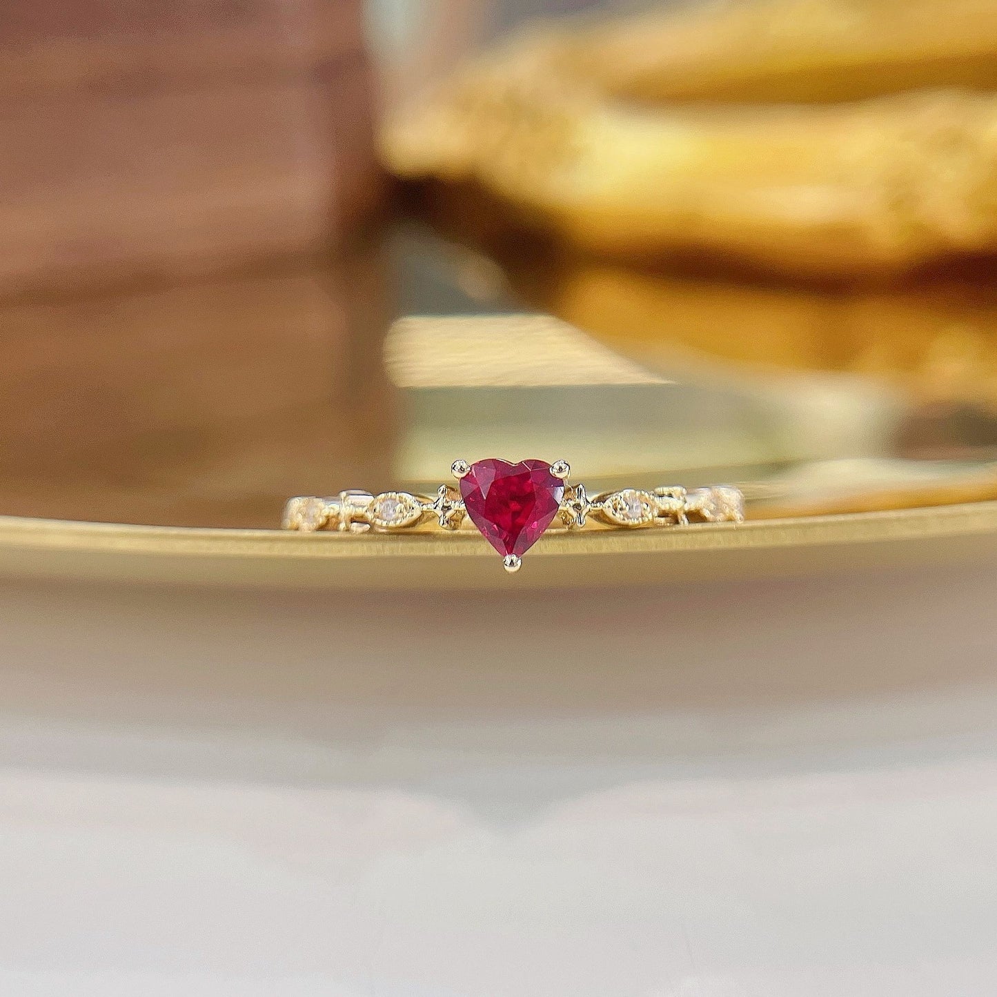 18K Heart-Shaped Ruby Ring with Single Stone - Premium Jewelry - Red Treasure Ring