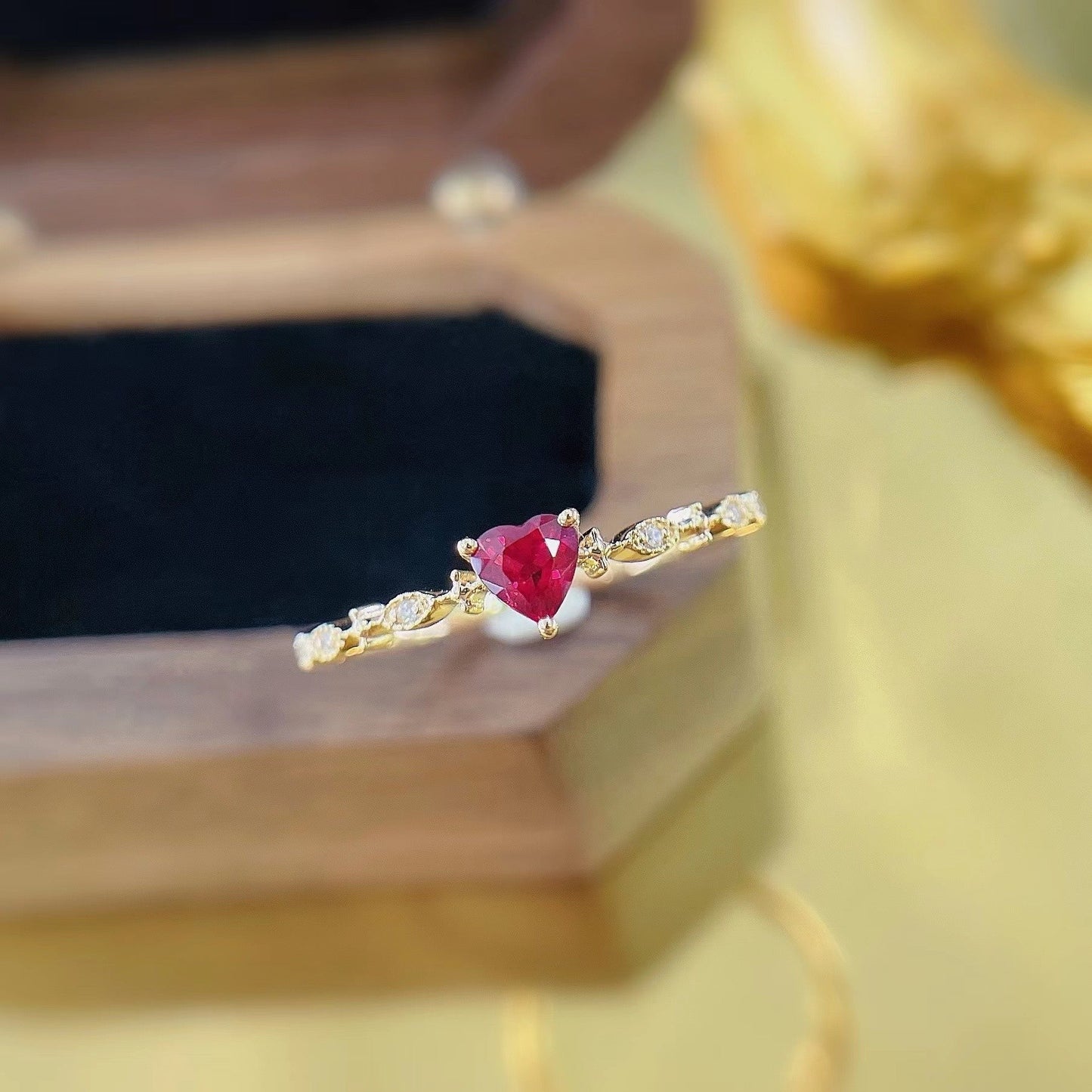 18K Heart-Shaped Ruby Ring with Single Stone - Premium Jewelry - Red Treasure Ring