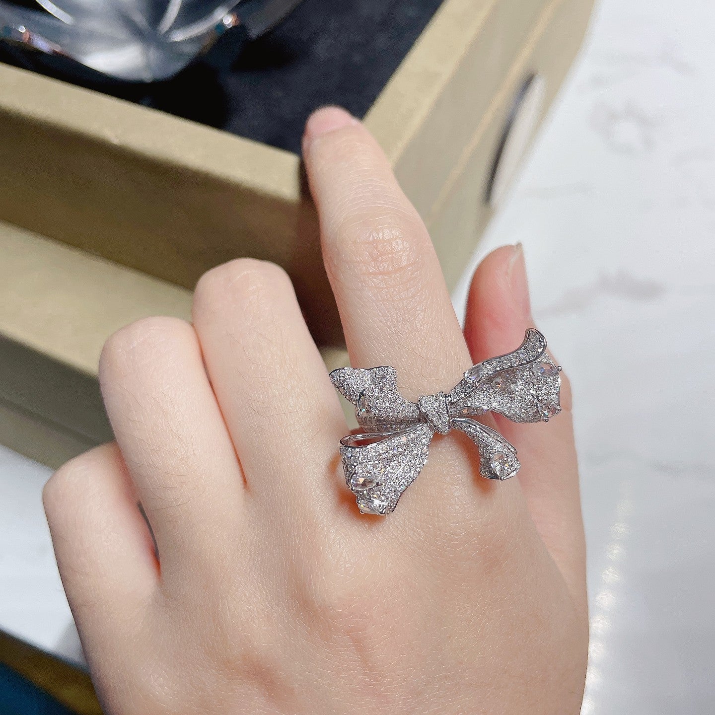 18k Irregular Butterfly Ring with Diamond Accent - Unique Jewelry Piece - White Diamond Ring