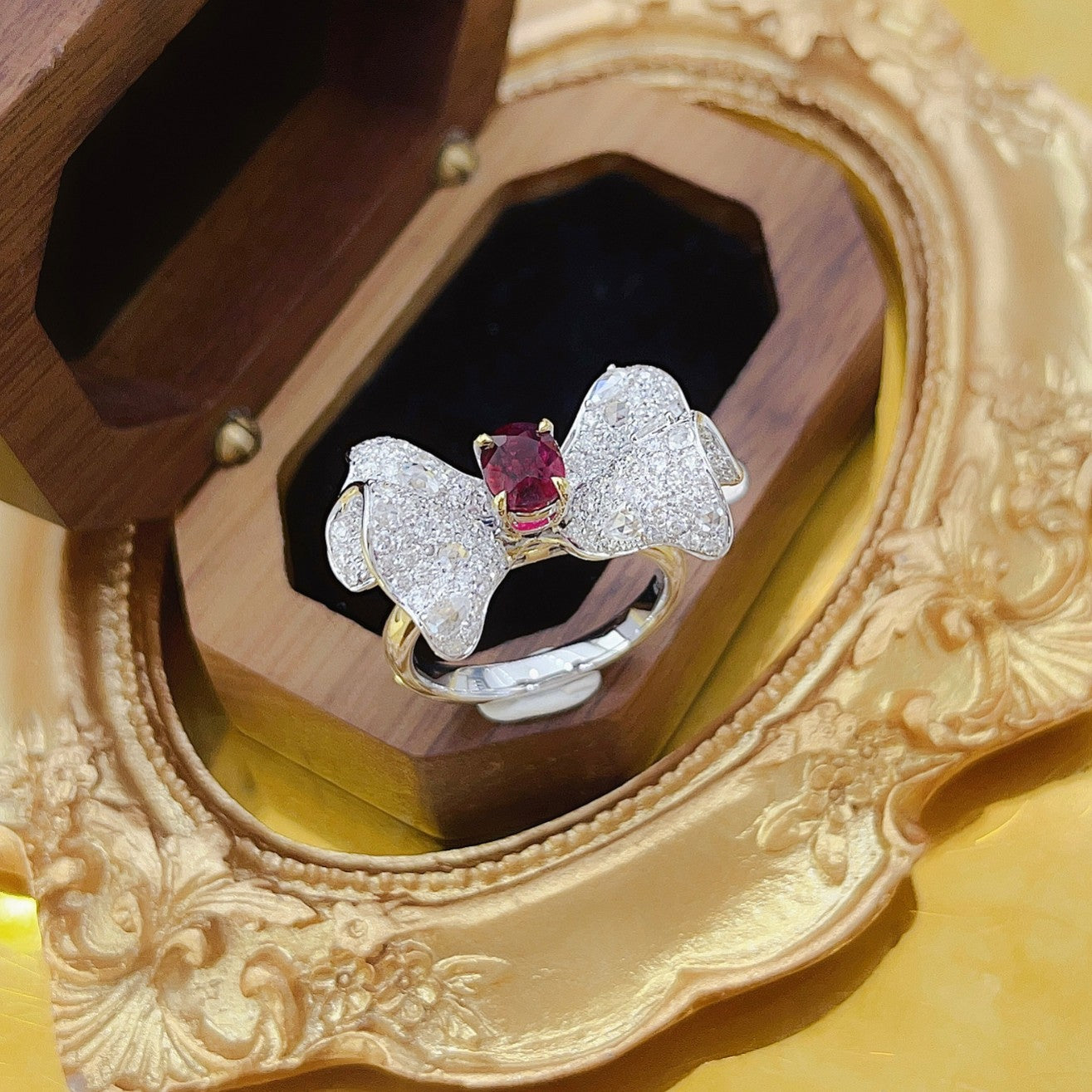 18K Irregular Butterfly Ring with Ruby - Premium Jewelry Collection - Red Treasure Ring