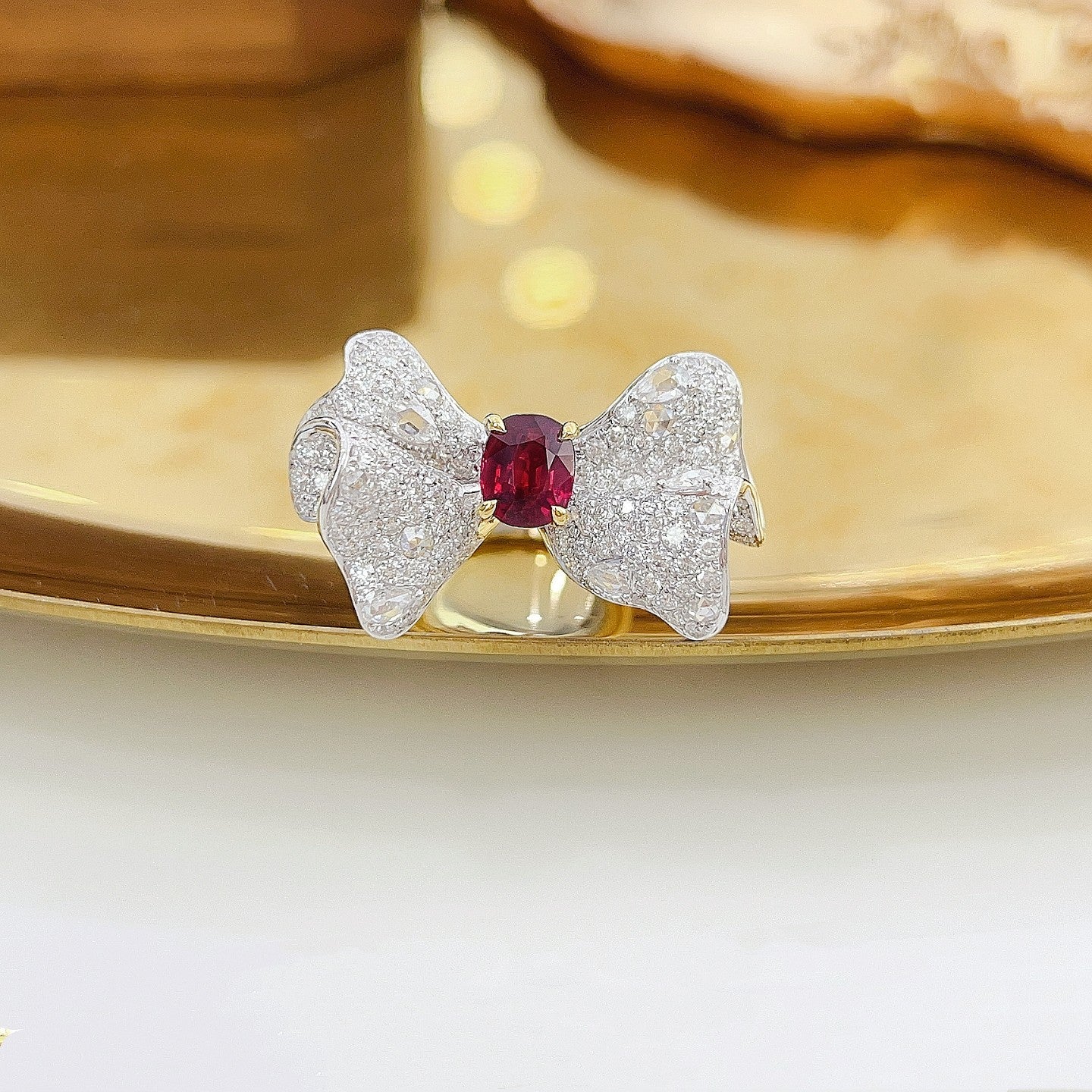 18K Irregular Butterfly Ring with Ruby - Premium Jewelry Collection - Red Treasure Ring