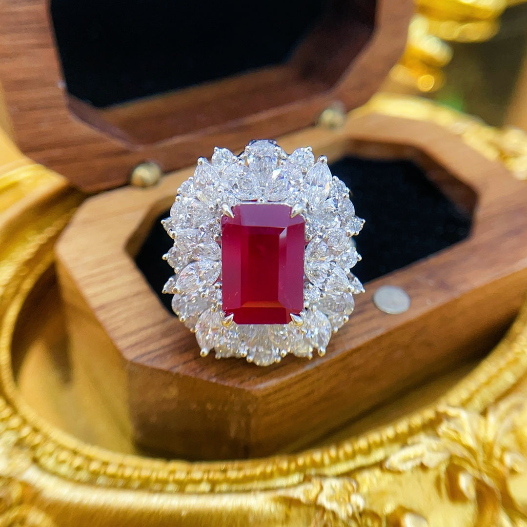 18K Luxurious Two-Way Wear Red Gemstone Jewelry with Unburned Ruby - Red Treasure Ring