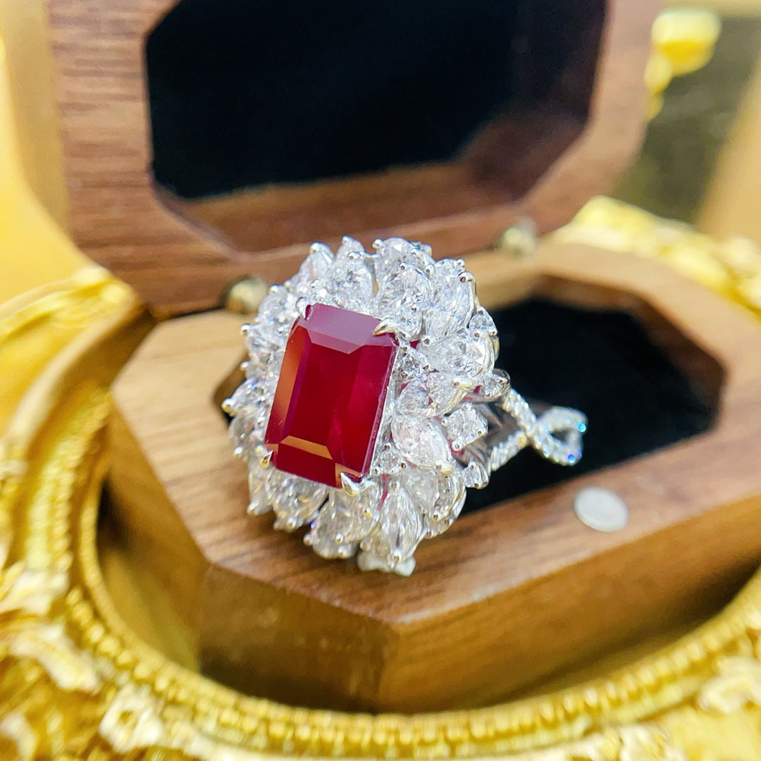 18K Luxurious Two-Way Wear Red Gemstone Jewelry with Unburned Ruby - Red Treasure Ring