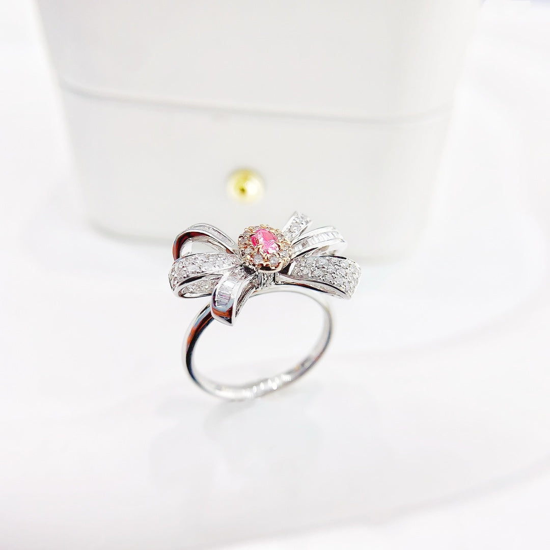 18k Oval Bowknot Jewelry Ring Collection - Pink Diamond Ring