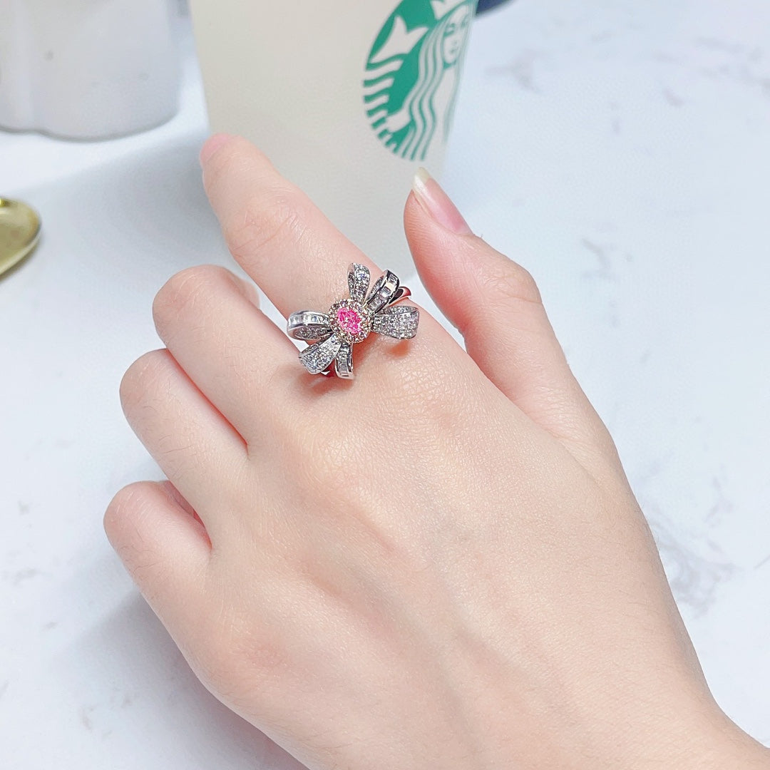 18k Oval Bowknot Jewelry Ring Collection - Pink Diamond Ring