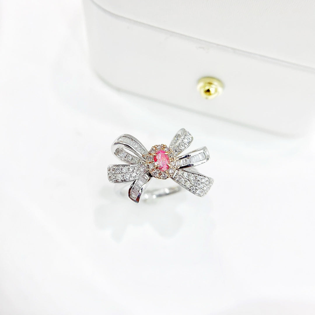 18k Oval Bowknot Jewelry Ring Collection - Pink Diamond Ring