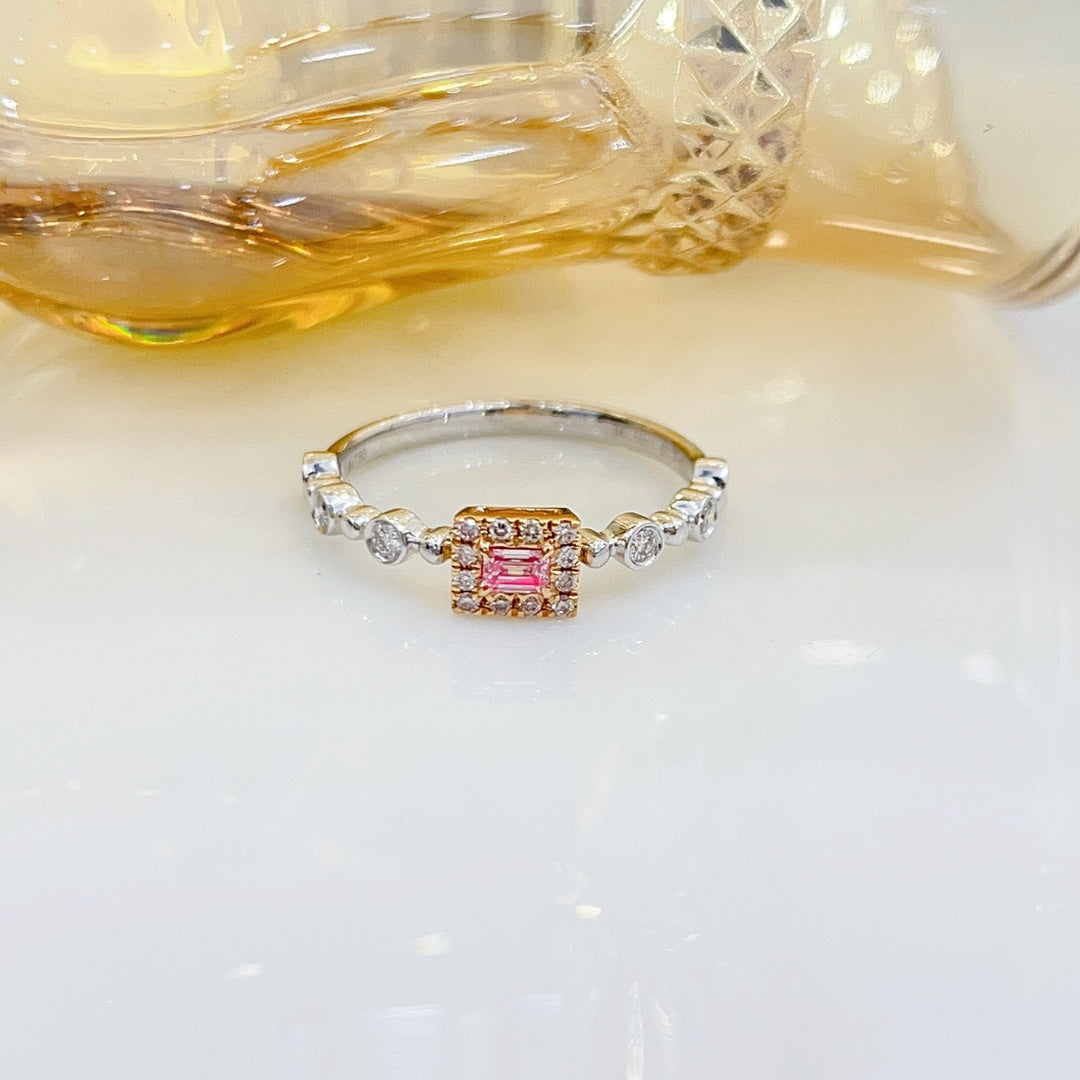 18K Pink Diamond and Emerald Bubble Ring - Exquisite Jewelry Piece - Pink Diamond Ring