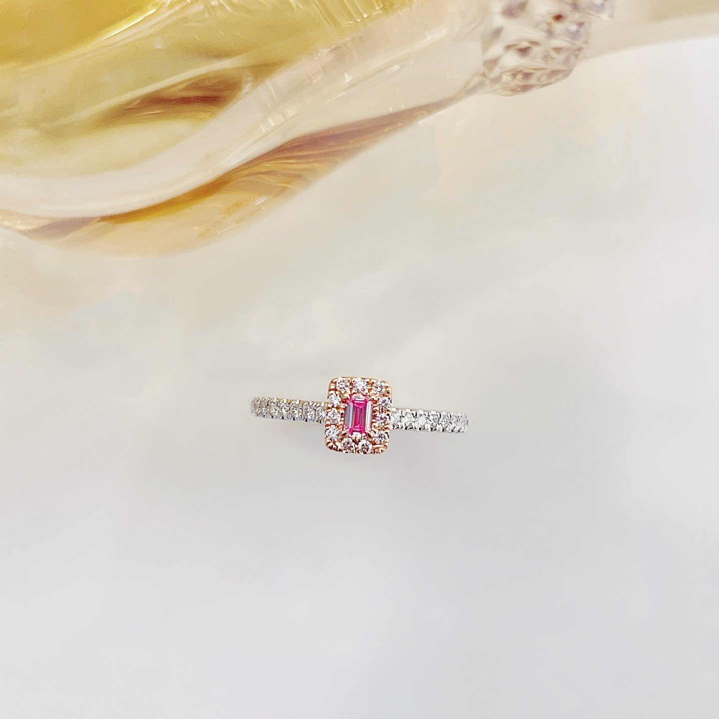 18K Pink Diamond and Emerald Straight Arm Ring | Luxury Jewelry - Pink Diamond Ring