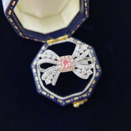 18K Pink Diamond Bowknot Cushion Ring - Premium Jewelry - Pink Diamond Ring