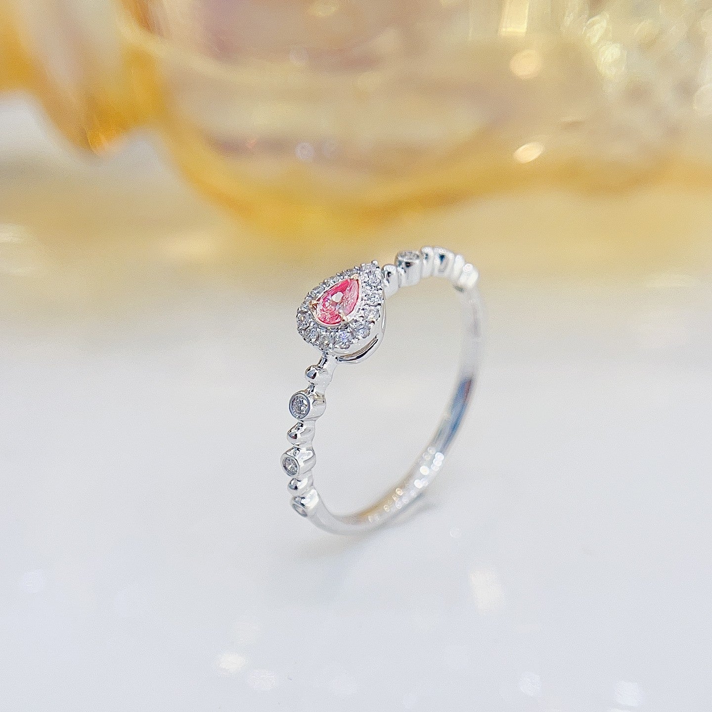 18K Pink Diamond Bubble Arm Ring - Luxurious Jewelry Choice - Pink Diamond Ring