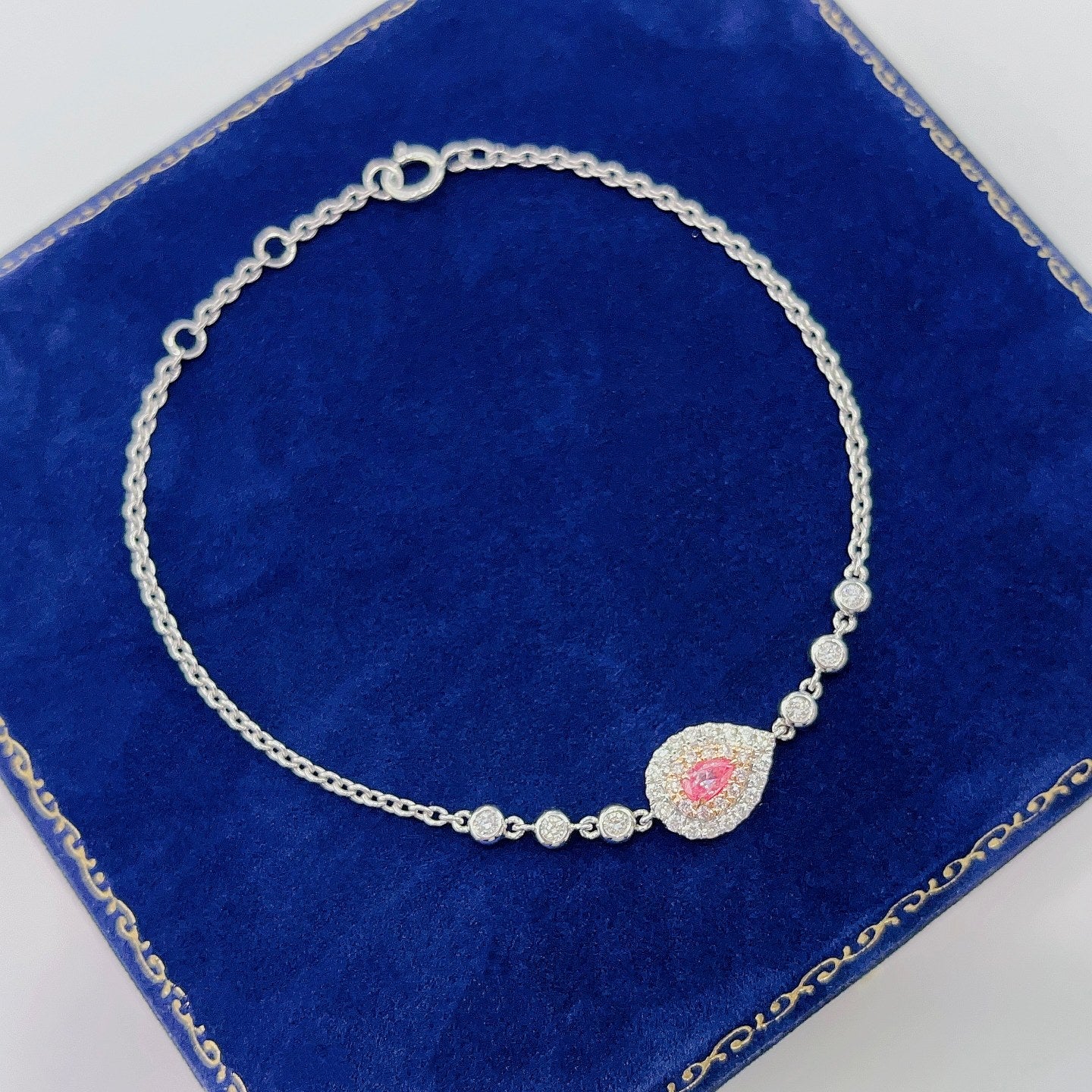 18K Pink Diamond Bubble Bracelet with Surrounding Diamonds | Luxury Jewelry - Pink Diamond Bracelet