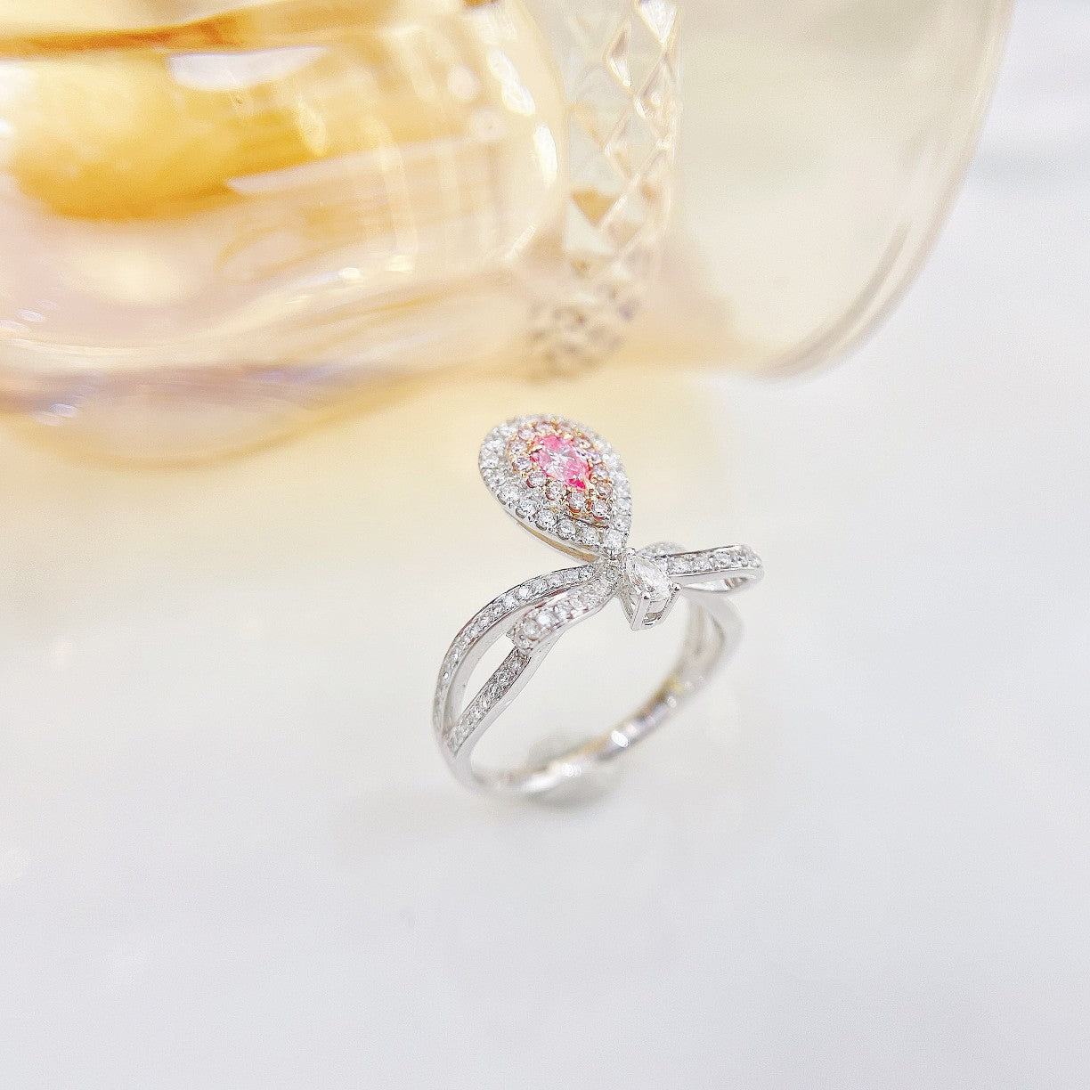 18K Pink Diamond Chaumet Bowknot Ring - Elegant Jewelry Choice - Pink Diamond Ring