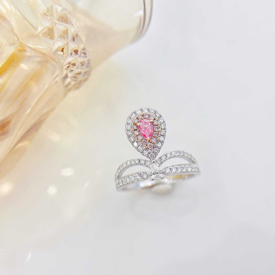 18K Pink Diamond Chaumet Crown Ring - Luxurious Jewelry Piece - Pink Diamond Ring