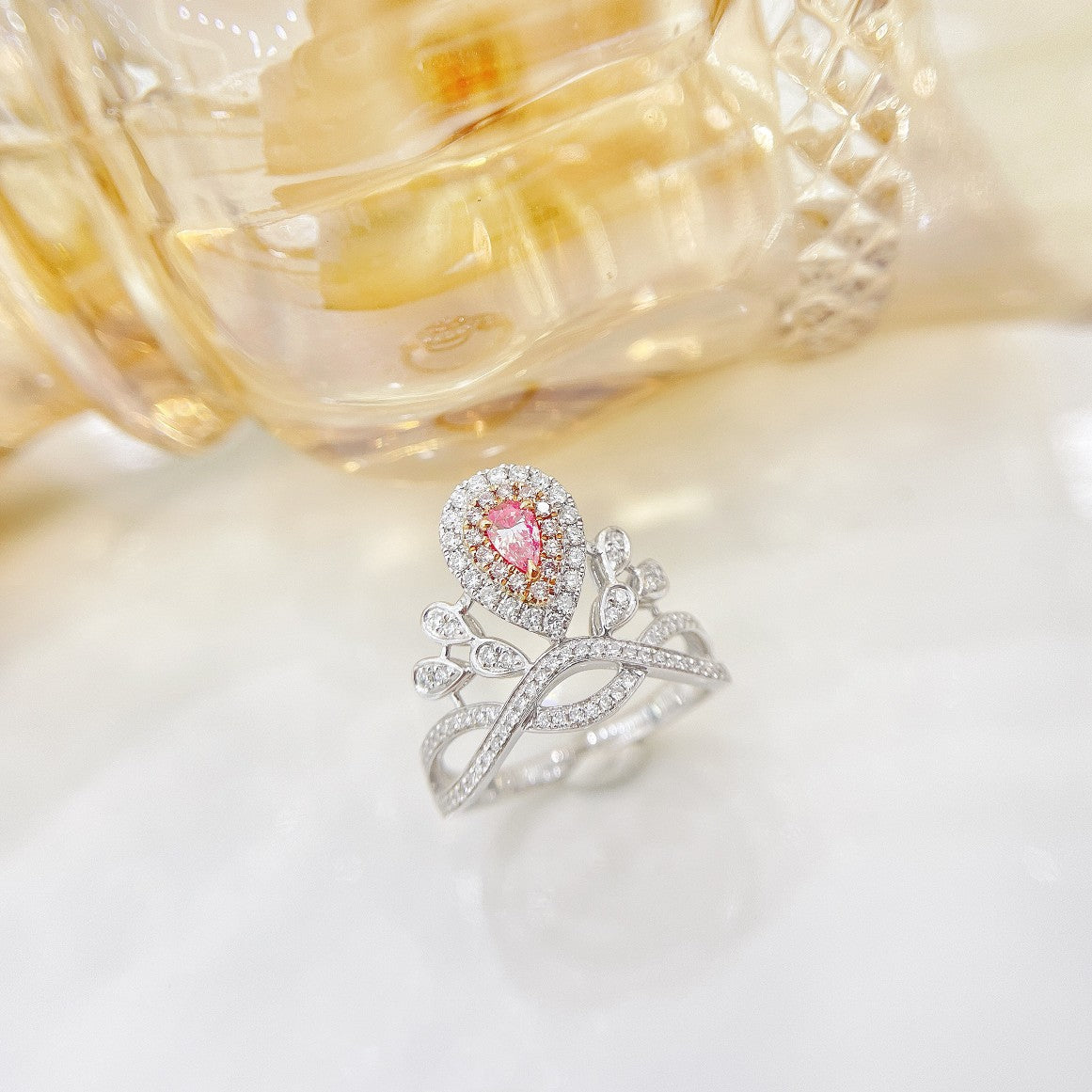 18K Pink Diamond Chaumet-Style Waterdrop Ring | Premium Jewelry - Pink Diamond Ring