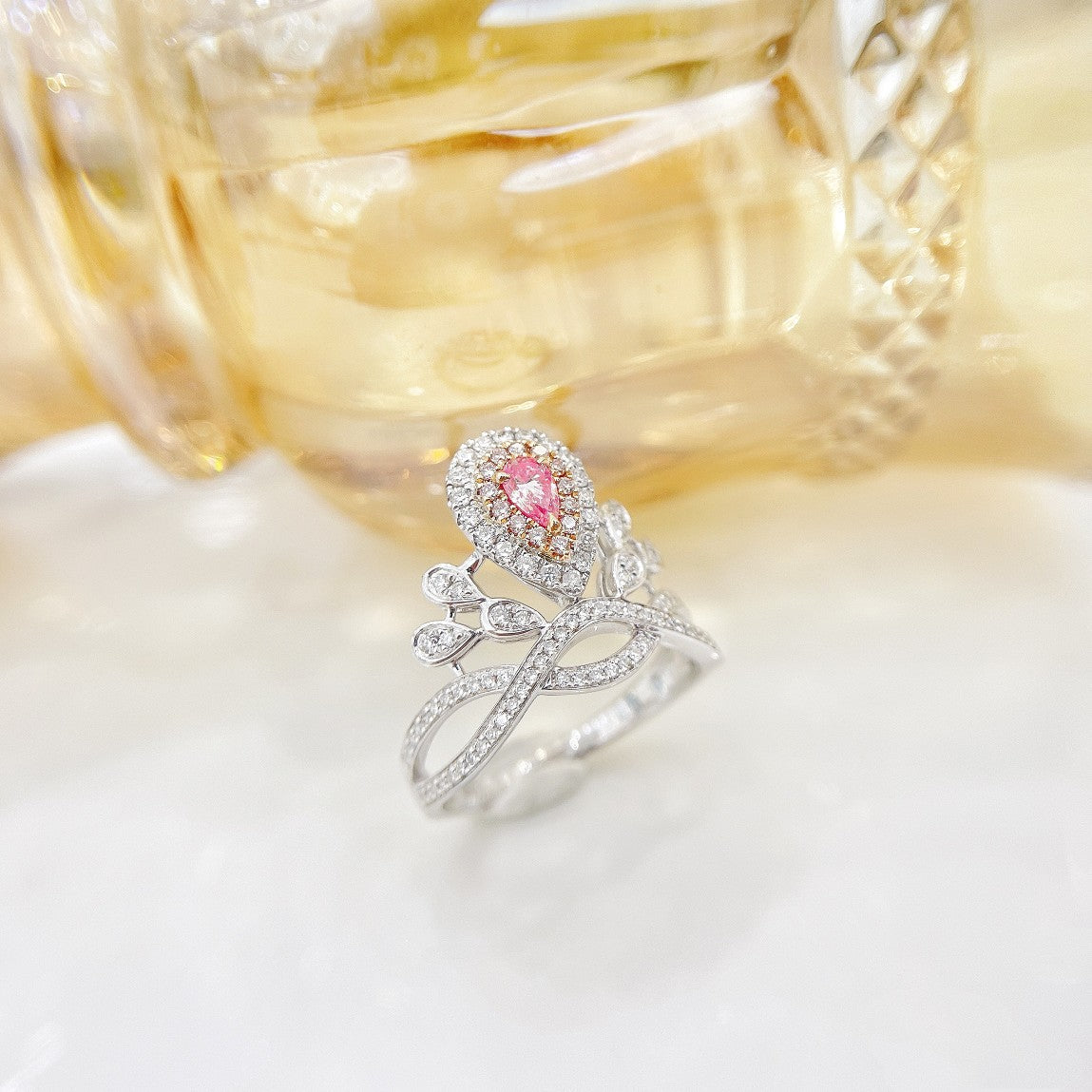 18K Pink Diamond Chaumet-Style Waterdrop Ring | Premium Jewelry - Pink Diamond Ring