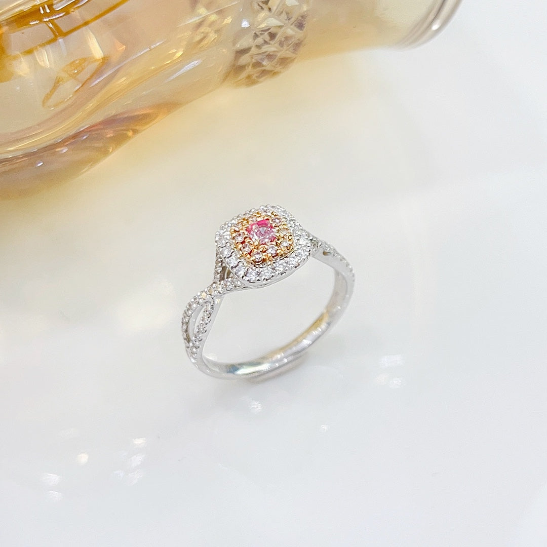 18K Pink Diamond Cushion Cross Ring - Luxury Jewelry - Pink Diamond Ring