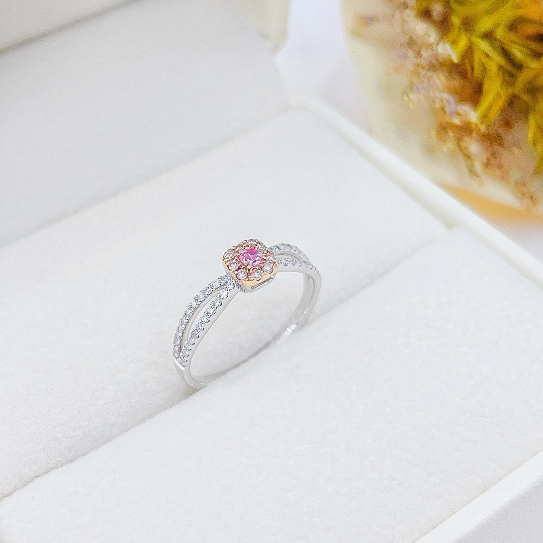 18K Pink Diamond Cushion-Cut Double-Arm Hollow Ring | Jewelry Delight - Pink Diamond Ring