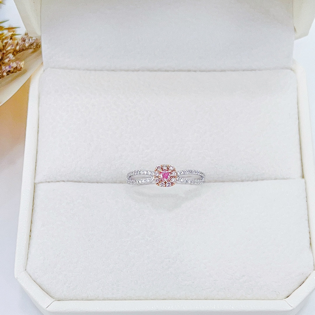 18K Pink Diamond Cushion-Cut Double-Arm Hollow Ring | Jewelry Delight - Pink Diamond Ring