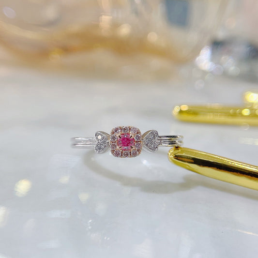 18K Pink Diamond Cushion-Cut Double Heart Ring - Premium Jewelry - Pink Diamond Ring