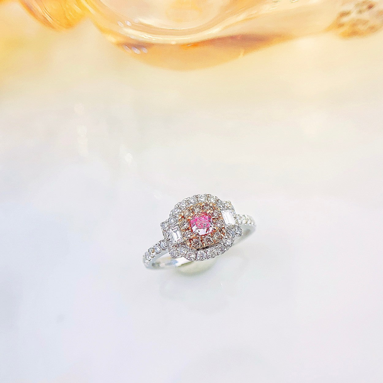 18K Pink Diamond Cushion-Cut Double-Tier Ring | Premium Jewelry - Pink Diamond Ring