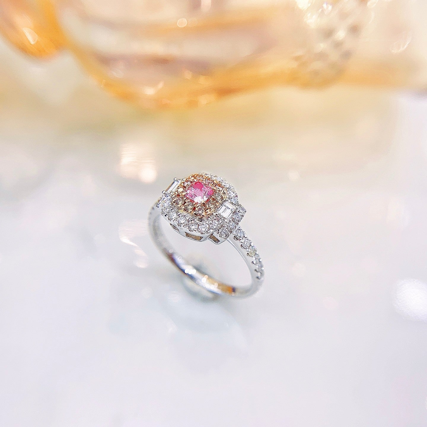 18K Pink Diamond Cushion-Cut Double-Tier Ring | Premium Jewelry - Pink Diamond Ring