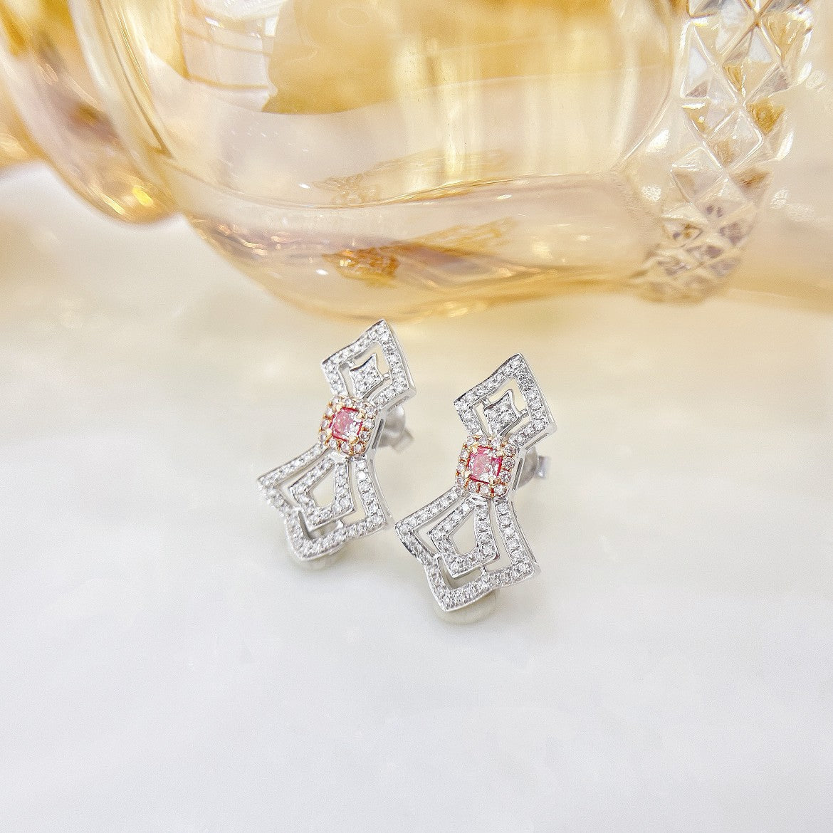 18K Pink Diamond Cushion-Cut Dress Earrings - ED014-F - Jeweler.Jewelry