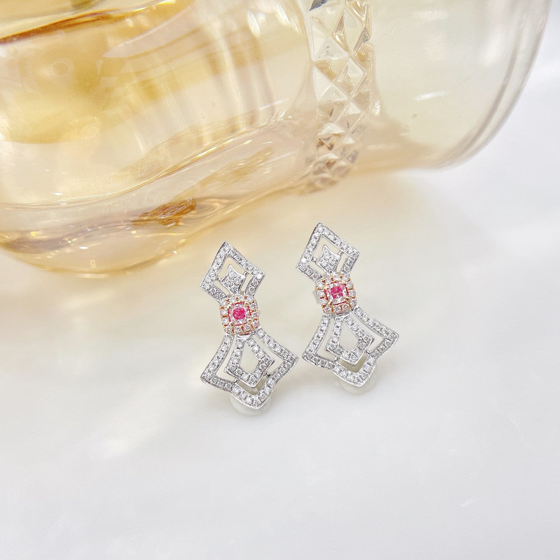 18K Pink Diamond Cushion-Cut Dress Earrings - ED014-F - Jeweler.Jewelry