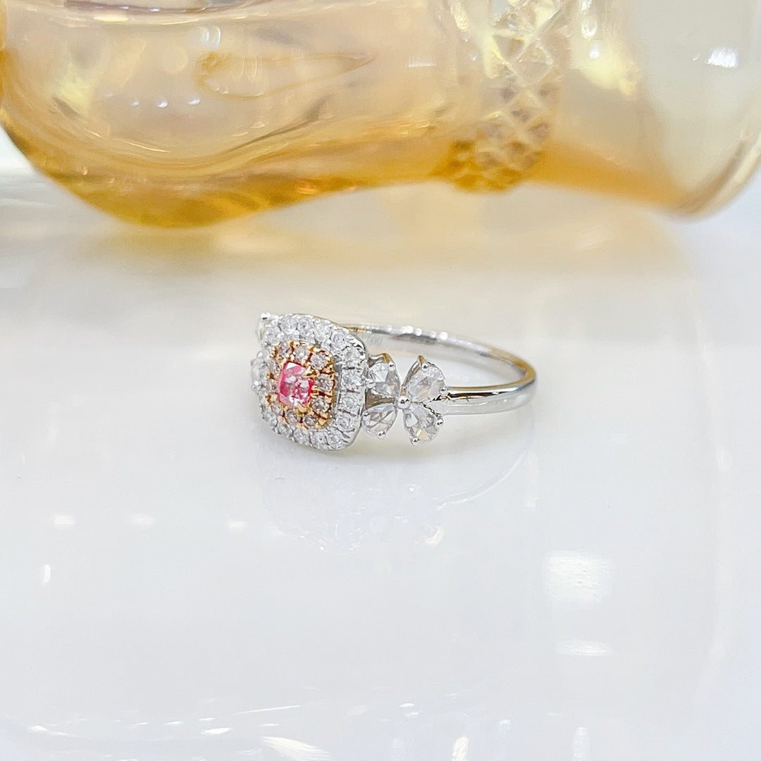 18K Pink Diamond Cushion-Cut Four-Leaf Clover Ring - Luxury Jewelry - Pink Diamond Ring