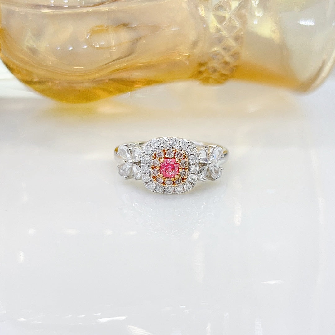 18K Pink Diamond Cushion-Cut Four-Leaf Clover Ring - Luxury Jewelry - Pink Diamond Ring