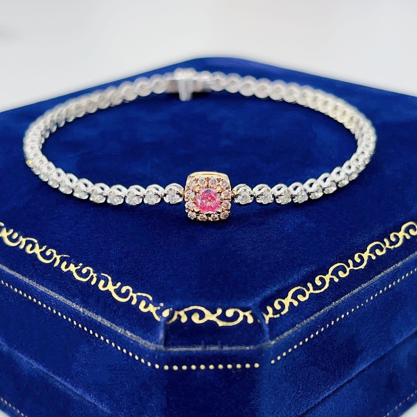 18K Pink Diamond Cushion-Cut Halo Bracelet - Luxury Jewelry - Pink Diamond Bracelet