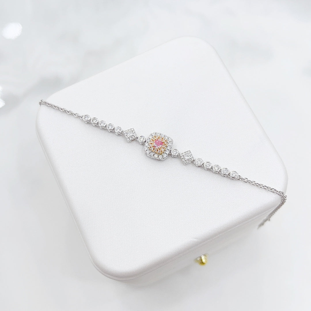 18K Pink Diamond Cushion-Cut Halo Bracelet - SL004-F - Pink Diamond Bracelet