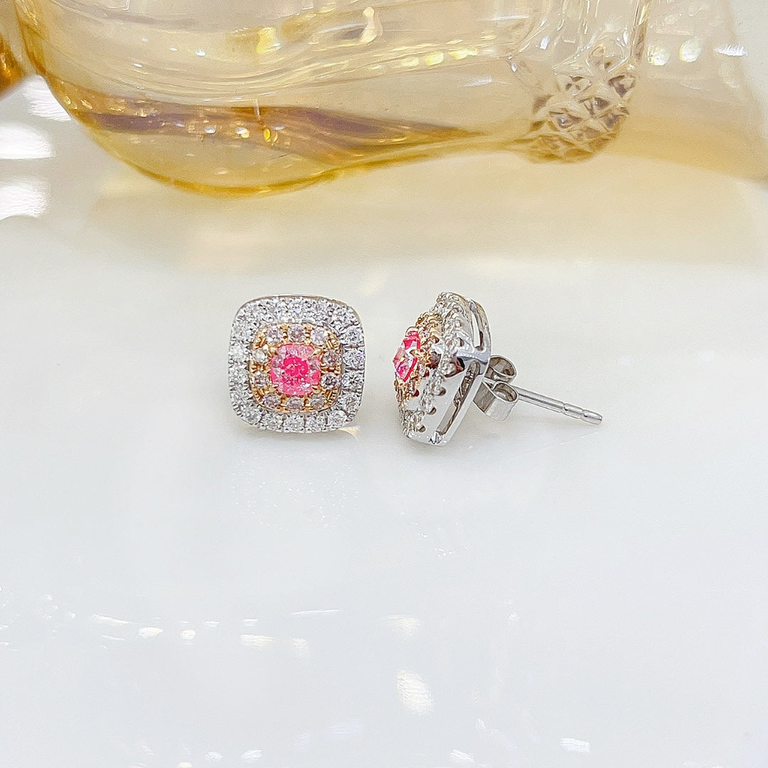 18K Pink Diamond Cushion-Cut Halo Earrings - Jeweler.Jewelry