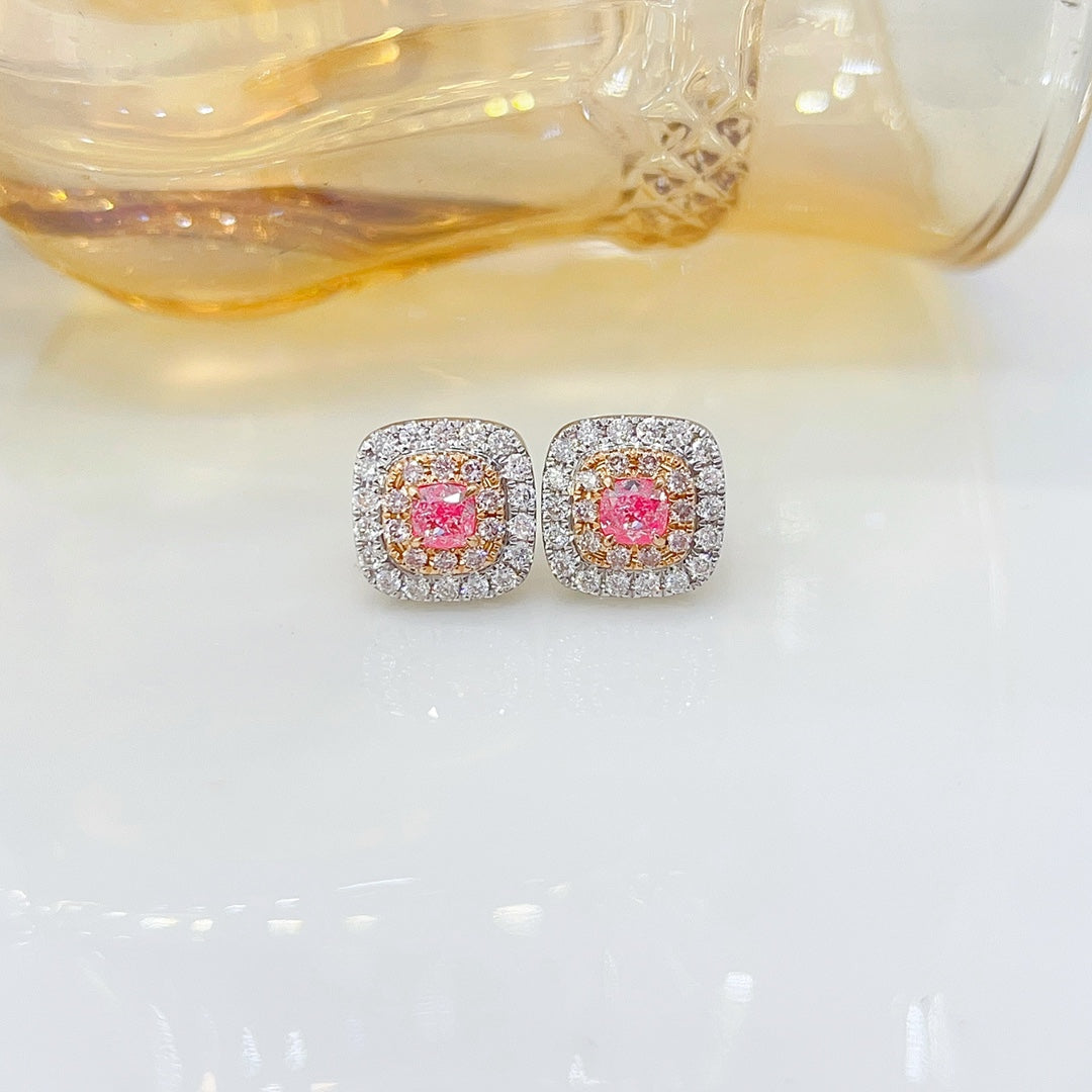 18K Pink Diamond Cushion-Cut Halo Earrings - Jeweler.Jewelry