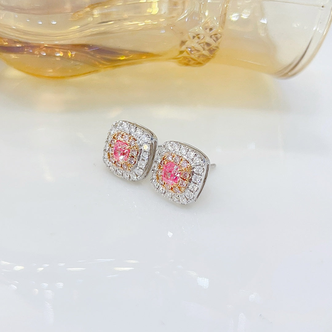 18K Pink Diamond Cushion-Cut Halo Earrings - Jeweler.Jewelry