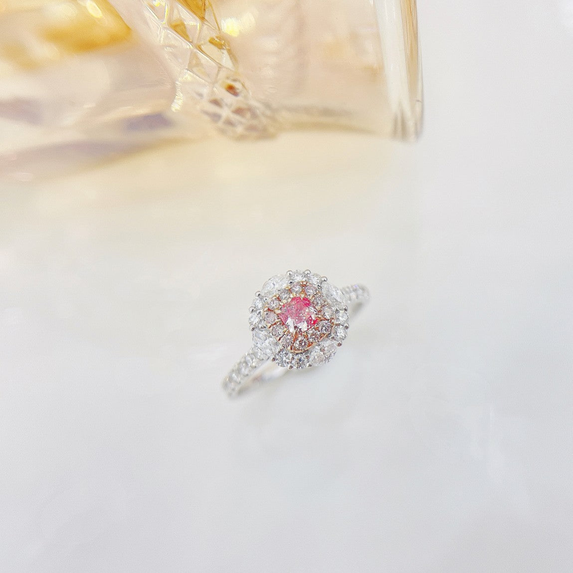 18K Pink Diamond Cushion-Cut Halo Marquise Ring | Premium Jewelry - Pink Diamond Ring