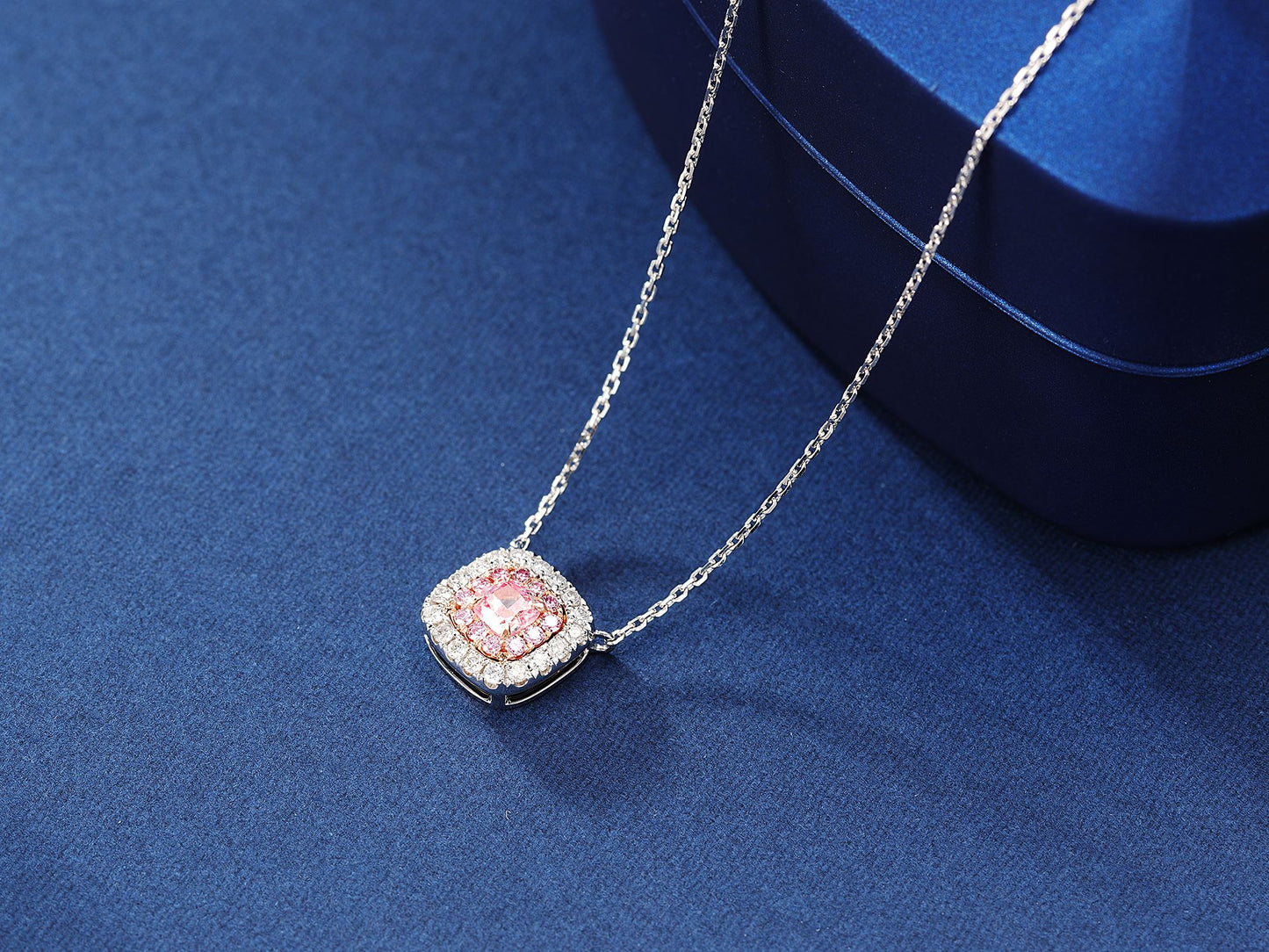 18K Pink Diamond Cushion-Cut Halo Necklace - Pink Diamond Necklace