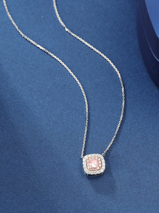 18K Pink Diamond Cushion-Cut Halo Necklace - Pink Diamond Necklace