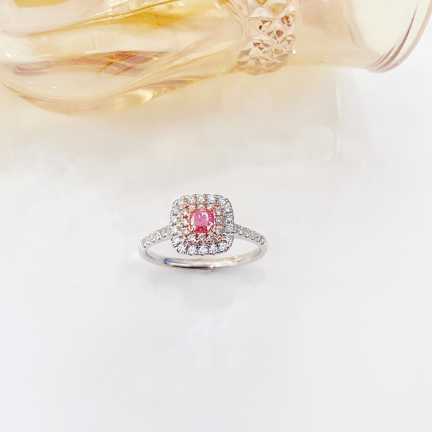 18K Pink Diamond Cushion-Cut Halo Ring - AGL Certified Jewelry - Pink Diamond Ring