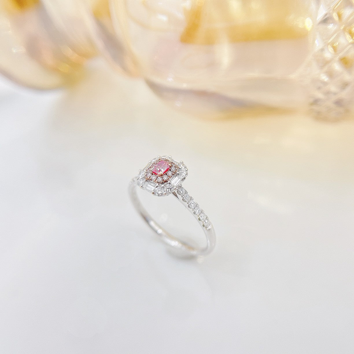 18K Pink Diamond Cushion-Cut Halo Ring - Luxurious Jewelry Piece - Pink Diamond Ring