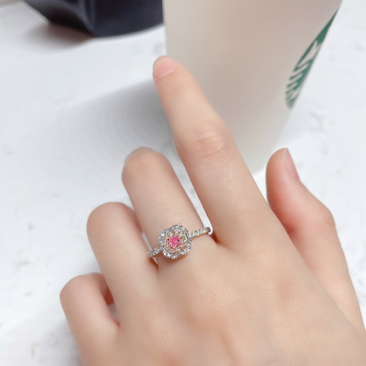 18K Pink Diamond Cushion-Cut Halo Ring - Luxurious Jewelry Piece - Pink Diamond Ring