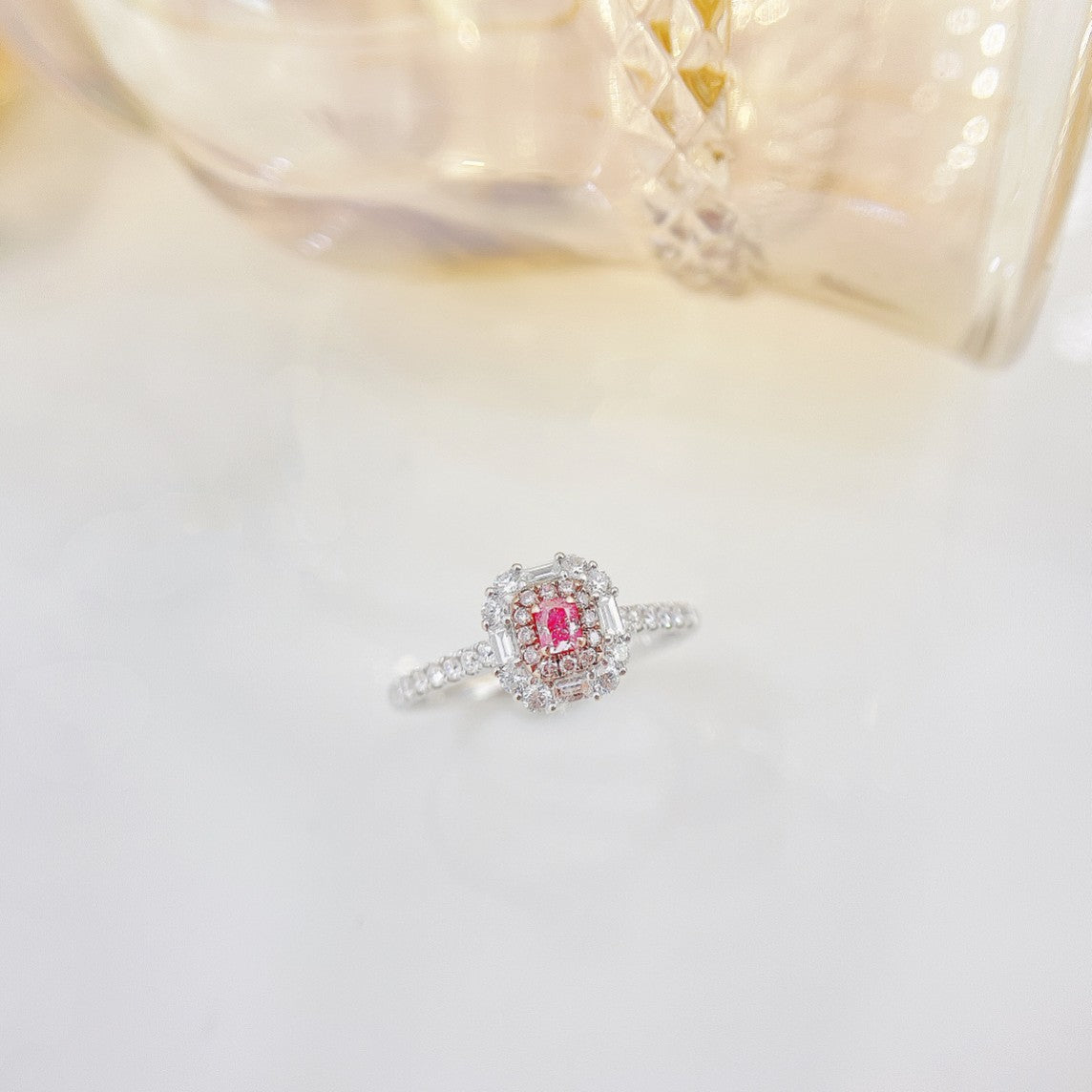 18K Pink Diamond Cushion-Cut Halo Ring - Luxurious Jewelry Piece - Pink Diamond Ring