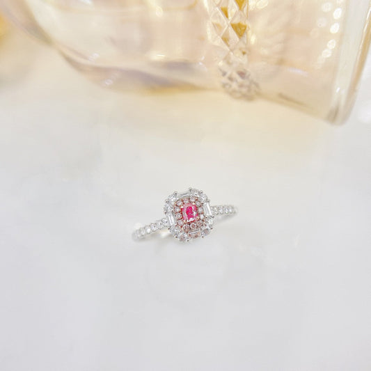 18K Pink Diamond Cushion-Cut Halo Ring - Luxurious Jewelry Piece - Pink Diamond Ring