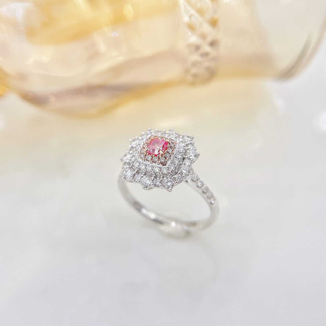 18K Pink Diamond Cushion-Cut Halo Ring - Luxury Jewelry - Pink Diamond Ring