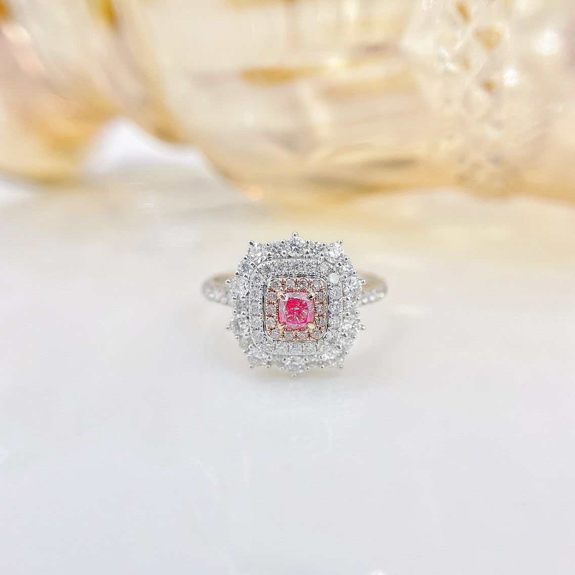 18K Pink Diamond Cushion-Cut Halo Ring - Luxury Jewelry - Pink Diamond Ring