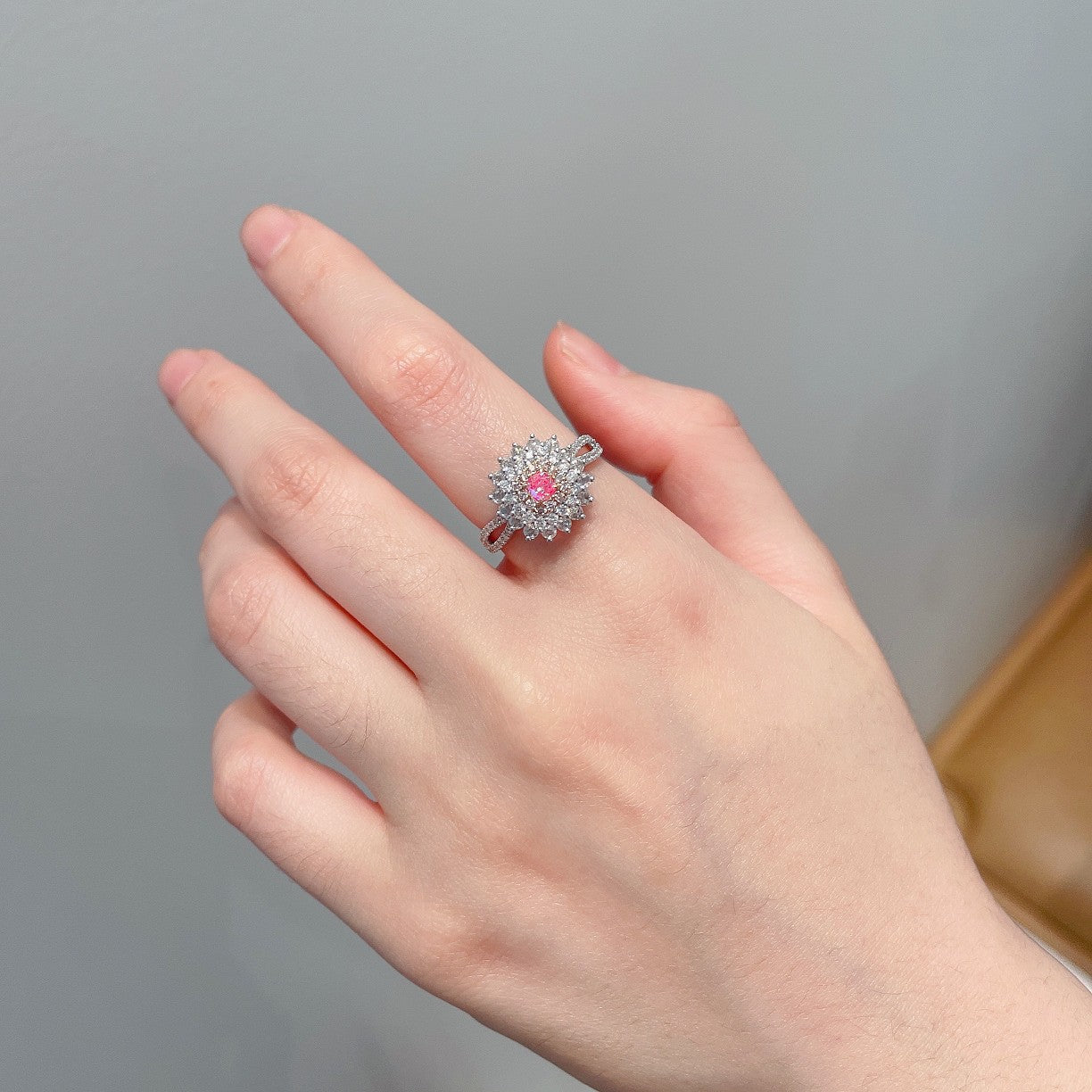 18K Pink Diamond Cushion-Cut Halo Y-Arm Ring | Premium Jewelry - Pink Diamond Ring