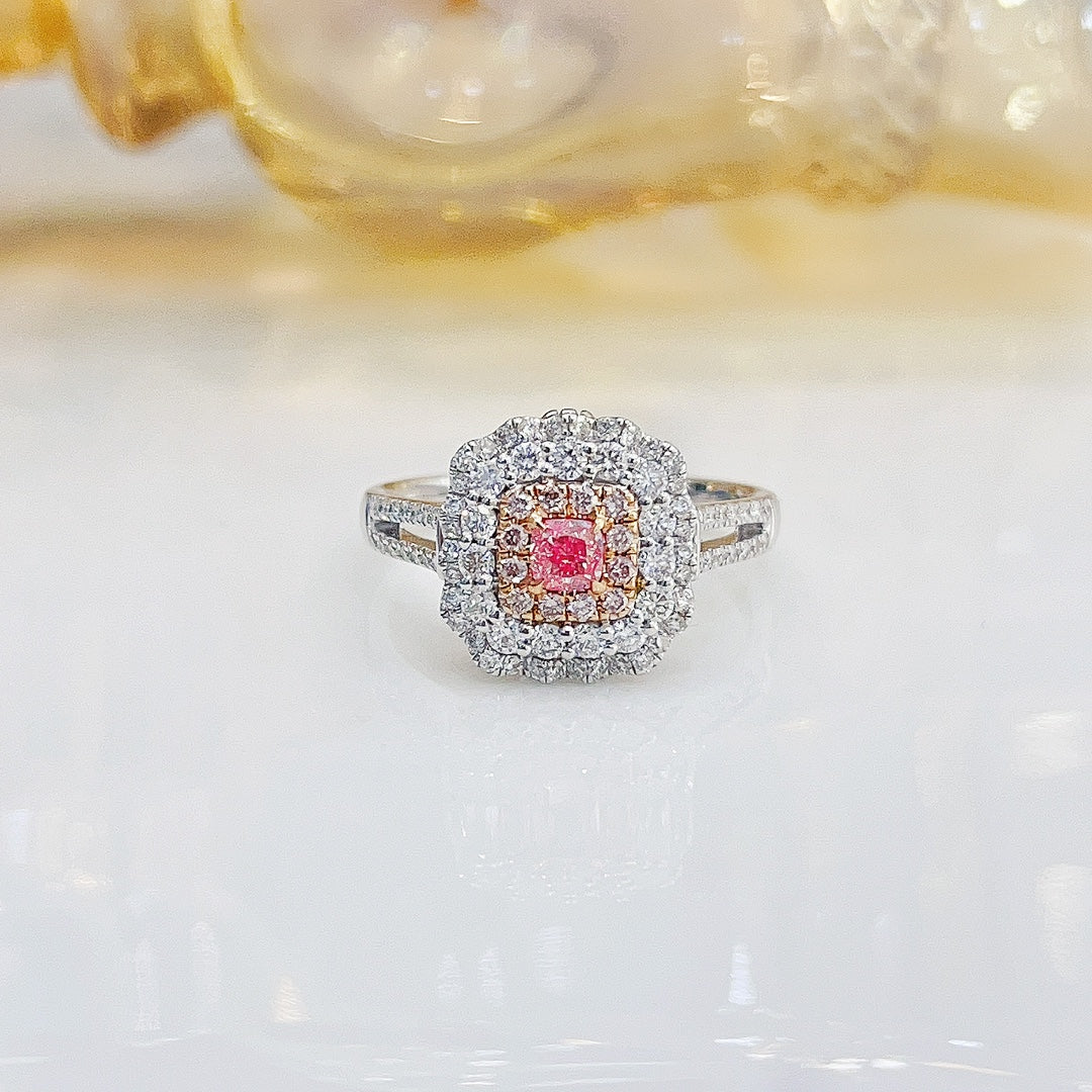 18K Pink Diamond Cushion-Cut Hollow Two-Way Wearable Jewelry - Pink Diamond Ring