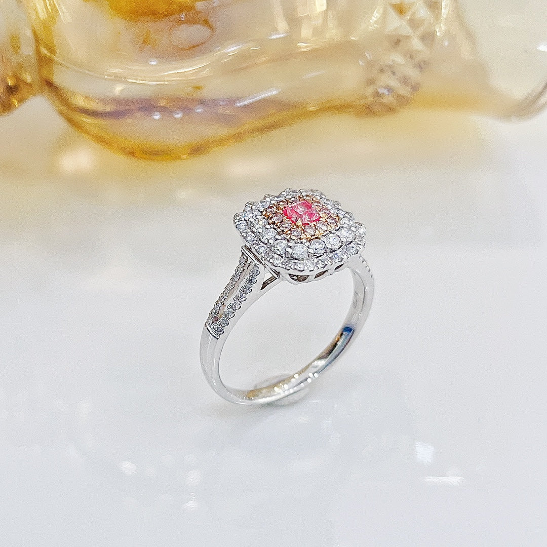 18K Pink Diamond Cushion-Cut Hollow Two-Way Wearable Jewelry - Pink Diamond Ring