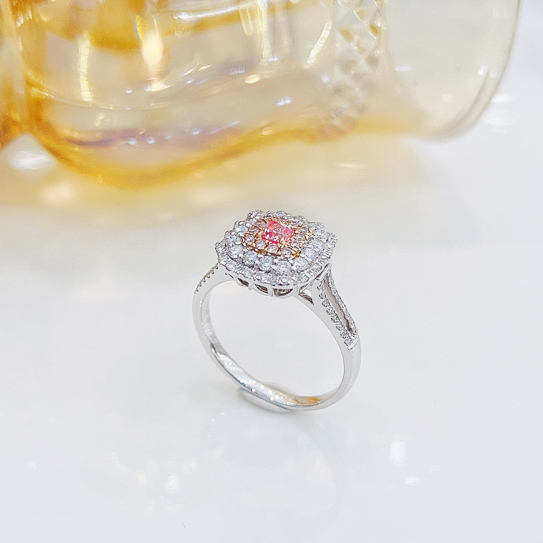 18K Pink Diamond Cushion-Cut Hollow Two-Way Wearable Jewelry - Pink Diamond Ring