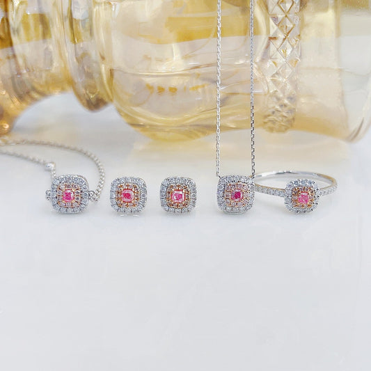 18K Pink Diamond Cushion-Cut Jewelry Set - Pink Diamond Set System